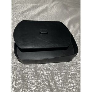 Levenger Full Grain Black Leather Storage Large Tray w/ Lid Organizer Office Bar